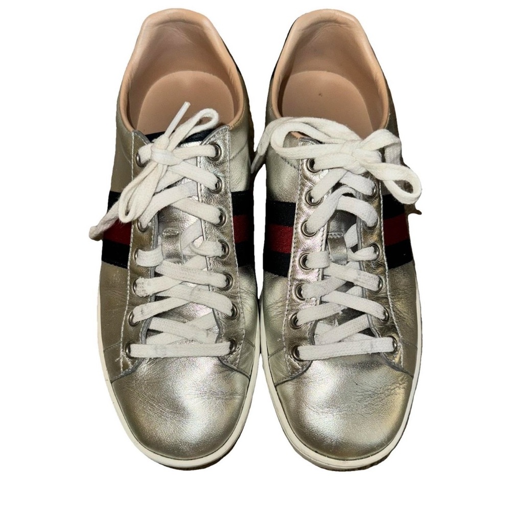 Gucci Metallic Sneakers with Red and Black Accents